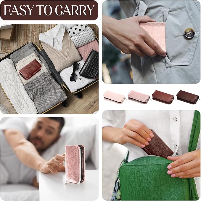 Coume 24 Sets Nail Kit Manicure Set Bulk with Zipper Professional Nail Clippers 8 in 1 Stainless Steel Nail Care Tools with Luxurious Travel Case Gifts for Men Women Friends Colleagues(Brown Series)