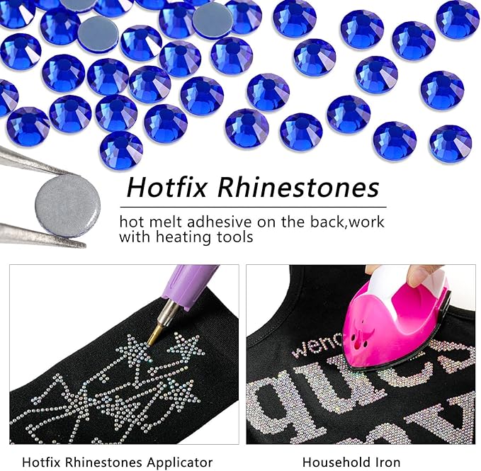 Beadsland Hotfix Rhinestones Bulk, 14400pcs Royal Blue Hot Fix Rhinestones for Crafts Clothes DIY Decoration, Sapphire, SS20, 4.6-4.8mm