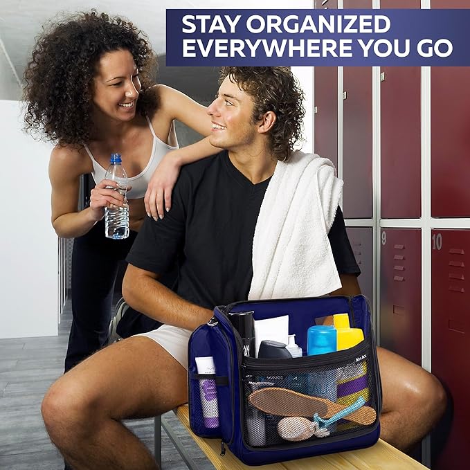 AvaJex Extra Large Hanging Travel Toiletry Bag for Men and Women - Cosmetic Travel Bag With Shoulder Strap - Waterproof Hygiene Bag with Metal Xxl Swivel Hook and 19 Compartments for Toiletries