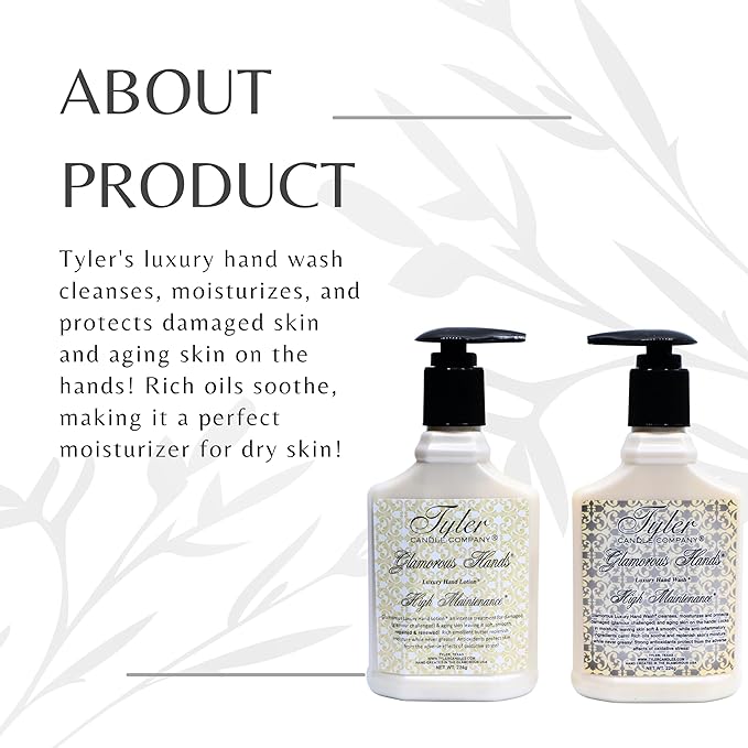 Worldwide Nutrition Bundle: Tyler High Maintenance Glamorous Hand Wash and Hand Lotion Gift Set - 2 Pack, 8 Oz Hand Cream Pump Bottles for Skin Care and Multi-Purpose Key Chain