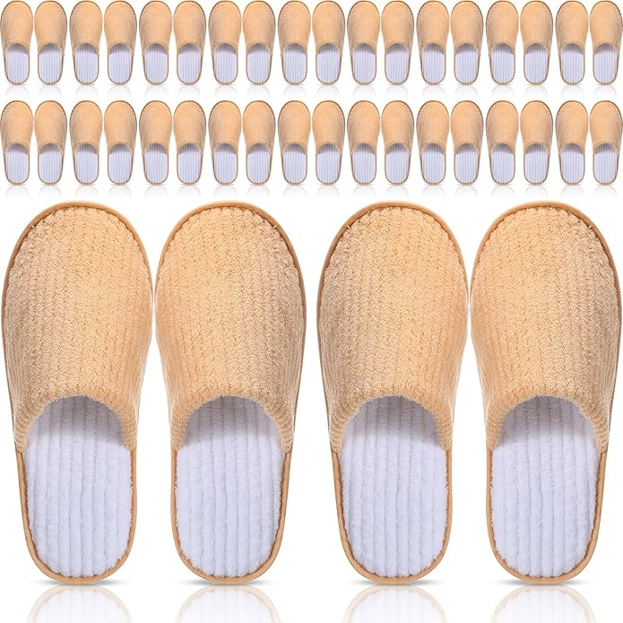 Panitay 20 Pairs Reusable Spa Slippers for Guests Washable House Slippers with Triple Layer Coral Fleece for Home Indoor Hotel Travel, Closed Toe