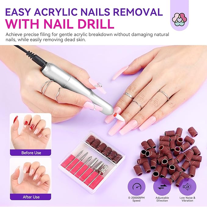 SAVILAND Acrylic Nail Kit with Drill & Essential Oil: Professional Acrylic Nails Kit for Beginners with Everything Nail Powder Set & Liquid Nail Primer Starter DIY Home Salon Art