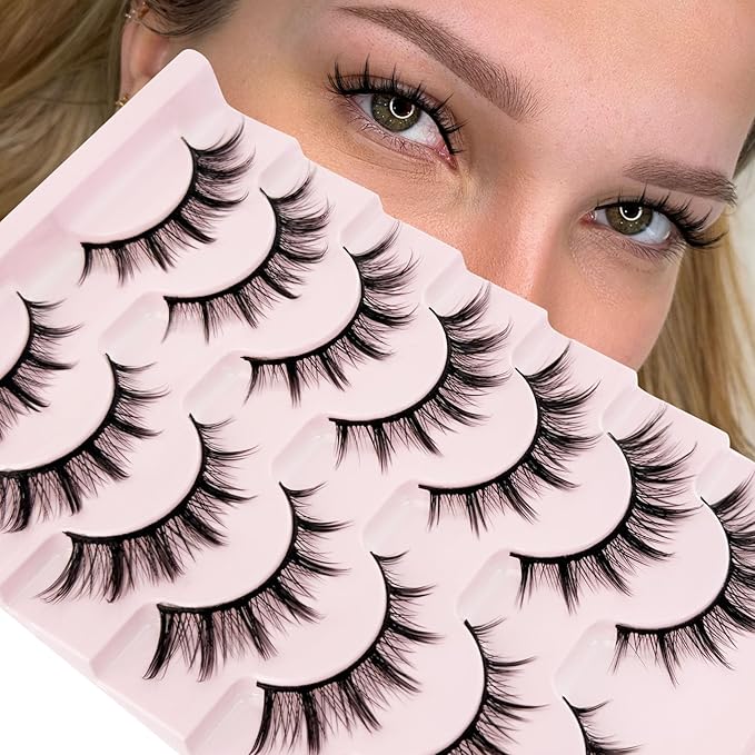 Manga Lashes Cat Eye Lash NINGLASH False Eyelashes Natural Look Wispy Fake Eyelash 13mm Faux Lashes Strips 7 Pairs Lash Pack