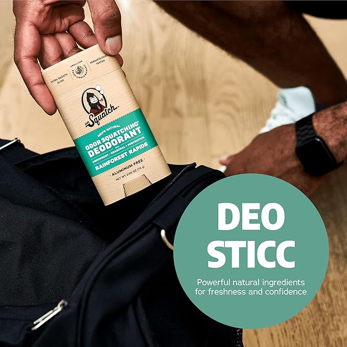 Dr. Squatch Natural Deodorant for Men - Odor-Squatching Aluminum Free - Rainforest Rapids (2.65 oz, 3-Pack)