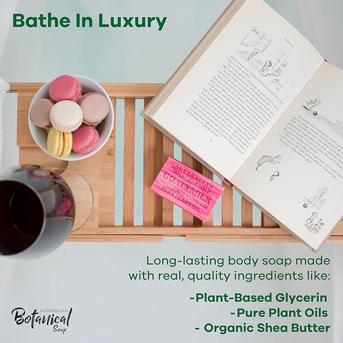 Australian Botanical Goats Milk Soap, Raspberry, Manuka Honey, Pink Lychee and Valencia Orange 6.6 OZ, Luxury Soap Bars Enriched with Shea Butter, Suitable for all Skin Types, Pack of 4