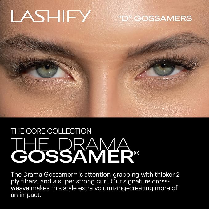 Lashify Drama 16mm Gossamer Eyelash Extensions Refill, Black, Easy DIY False Lashes for a Natural Look