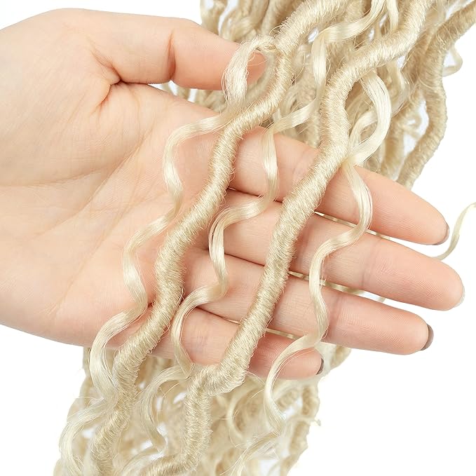 Aipin New Goddess Locs Crochet Hair 14 Inch River Locs Wavy Crochet With Curly Hair In Middle And Ends Braids Hair Extensions For Black Women(8 Packs,14 inch,613)