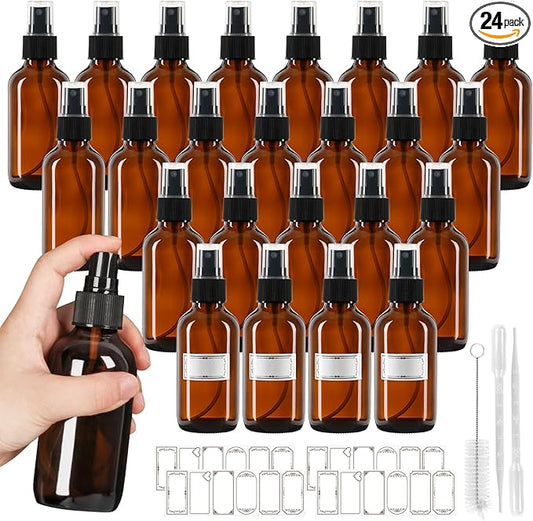 120ml Glass Spray Bottles with Fine Mist Sprayer 24Pack, Small Amber Glass Spray Bottles 4 oz for Perfumes,Cleaning Products,Pet Spray (4fl.oz, Set of 24)