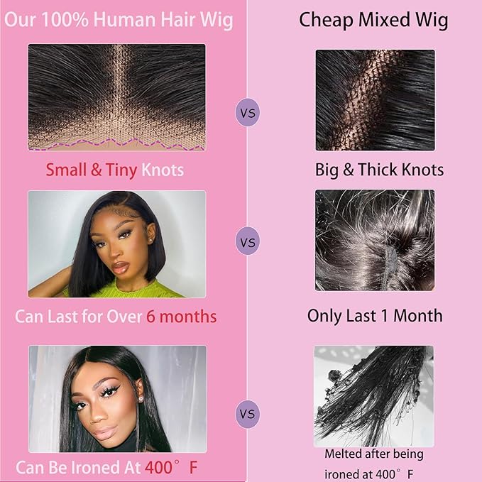 5x5 Hd Lace Closure Wigs Human Hair 250 Density Glueless Wigs, Pre Plucked Bob Wigs For Black Women, 100% Straight Bob Wig Human Hair Free Part, Short Wigs Wear And Go 14 Inch