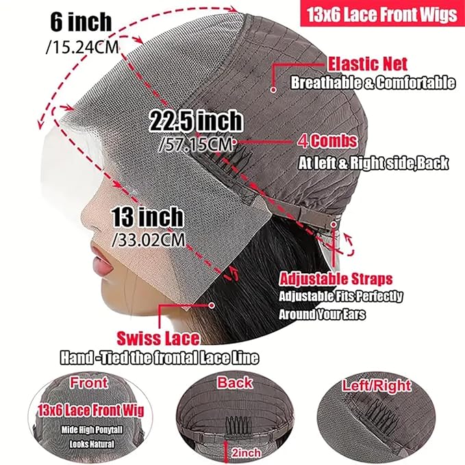 13x6 HD Lace Front Wigs Human Hair Body Wave Pre Plucked 250 Density 18 inch Black Wavy Wig