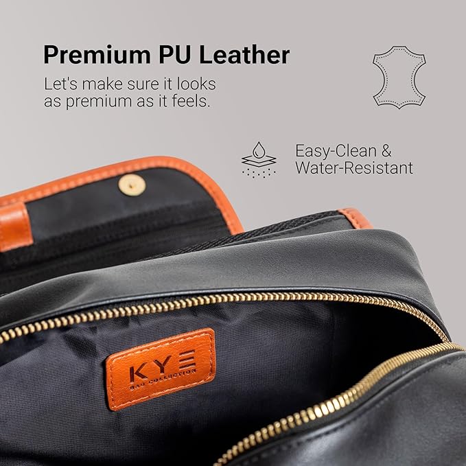 Leather Hanging Travel Toiletry Bag for Men with Removable Cover and Hanging Hook - Dopp Kit for men - Makeup Bag Organizer for Women for all your Travel Essentials