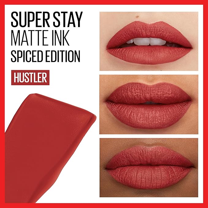 Maybelline Super Stay Matte Ink Liquid Lipstick Makeup, Long Lasting High Impact Color, Up to 16H Wear, Hustler, Red Brown, 1 Count, Packaging May Vary