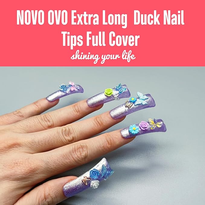 120 pcs Extra Long Duck Nail Tips Full Cover for Acrylic, Clear XL XXL Flare Feet Nails Press On, Y2K Vibe Wide French Soft Gel False Nail Extension for Art Salon x 12 Sizes in Box