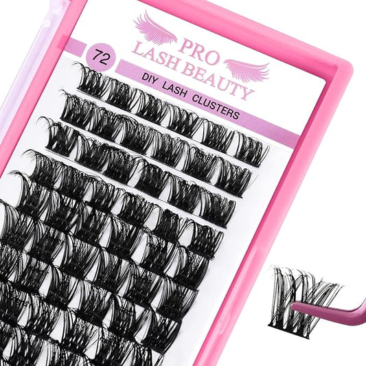 Cluster Lashes 72 Pcs Lash Clusters DIY Eyelash Extension Individual Cluster Eyelashes Tender Style Self-Application Fluffy Super Thin Band Reusable Soft & Comfortable(Tender-C-14mm)