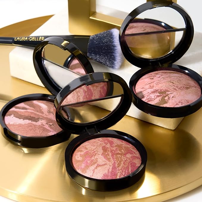 LAURA GELLER NEW YORK Baked Blush-n-Bronze Marbleized 2-in-1 Sculpting Bronzer Blush - Tropical Bronze - Contour Face with a Radiant Flush