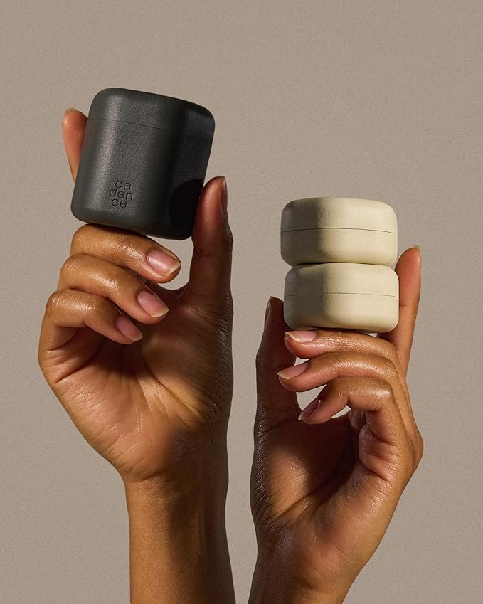 Cadence Travel Containers - Core Skincare Set - Magnetic Travel Capsules - 2 Small (0.56oz) & 3 Medium Capsules (1.32oz) with Cleanser, Moisturizer, Serum, Makeup Remover & Sun-Icon Label - Sand