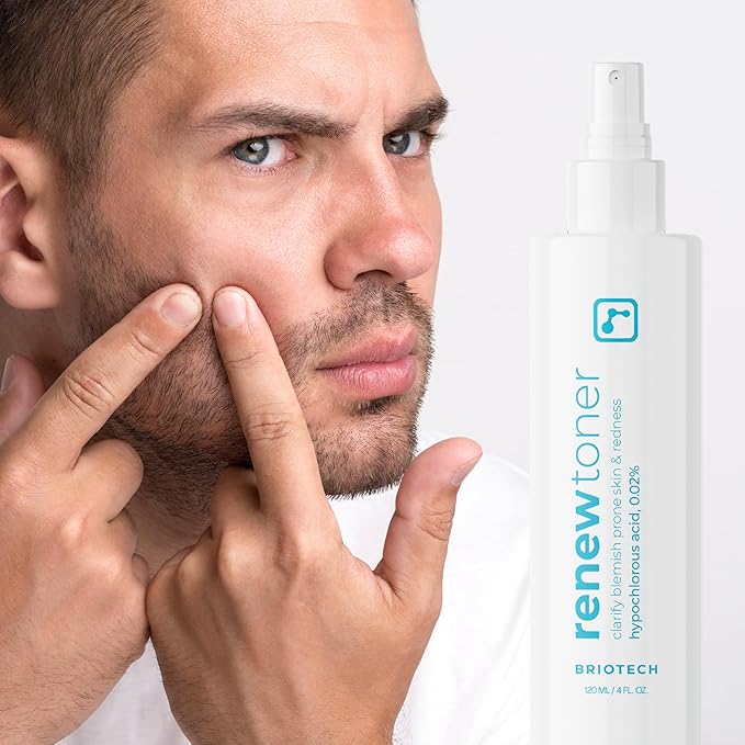 BRIOTECH Skin Renew Toner, Hypochlorous Acid Spray Topical Skin Spray for Face and Skin, Minimize Appearance of Blemishes, Soothing Mist for Redness & Bumps, Stocking Stuffer, 4 fl oz ea, 2 ct