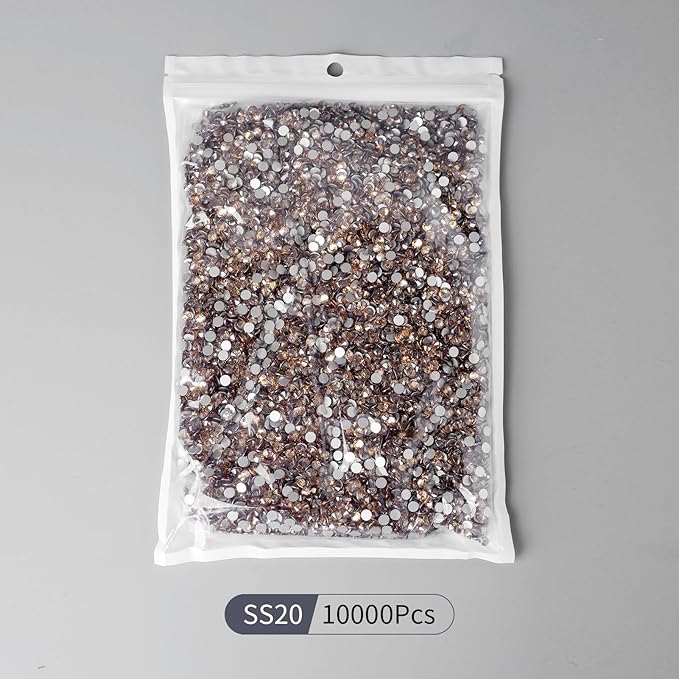 10000PCS Golden Shadow Rhinestones Bulk, Flat Back Crystal Glass Stone Round Gems,SS20, 4.6-4.8mm