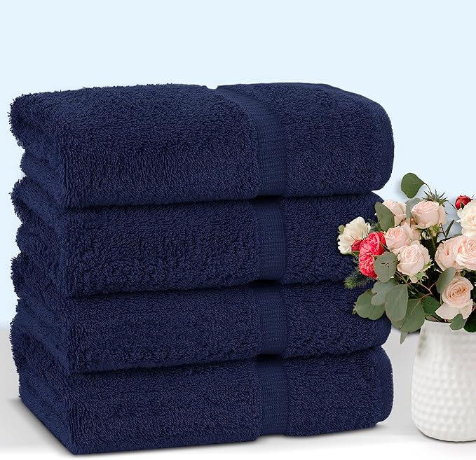 Chakir Turkish Linens Premium Cotton Absorbent Turkish Towels (Bath Towel - Set of 4, Navy Blue)