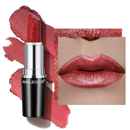 Glitter Red Lipstick,High Impact Lipcolor,Lightweight Hydrating Formula Smooth and Non-Sticky,Metallic Peach Lipstick For Women,Full-Coverage Lip Color (12 CHERRY BOMB, 4g)