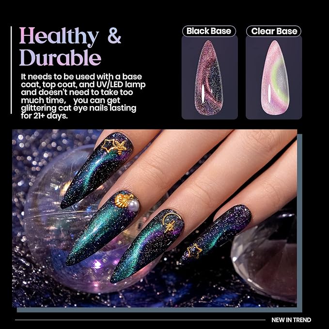 MIZHSE Reflective 9D Cat Eye Gel Nail Polish, Glitter Magnetic Gel Polish Set with 2 Magnet Sticks, Chameleon Magic Effect Holographic Cateye Nail Polish Soak Off Nail Art Gift