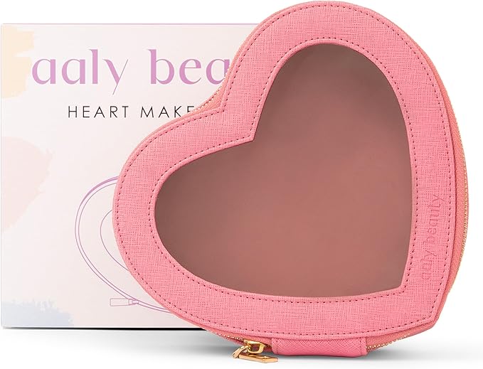 Heart Makeup Bag – Pink Heart Cosmetic Bag with Clear Cover – Gift Ideas for Women, Mom, Girlfriends, Her - Large Capacity for Full Size Makeup, Skincare and Brushes