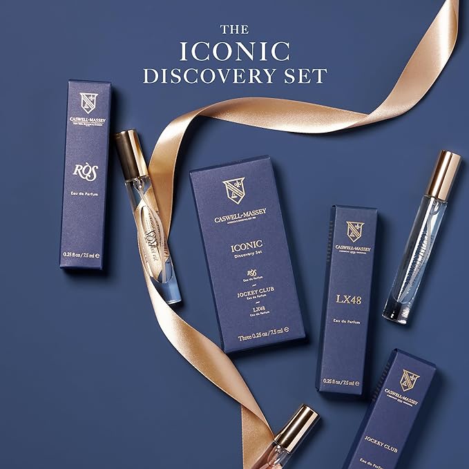 Caswell-Massey Iconic Eau de Parfum Discovery Set, Includes RÒS, Jockey Club & LX48, Indulge in Enduring Modern Scents, Long-Lasting Men’s Fragrances, Travel Size Set, Perfume for Men, 0.25 Fl Oz Each