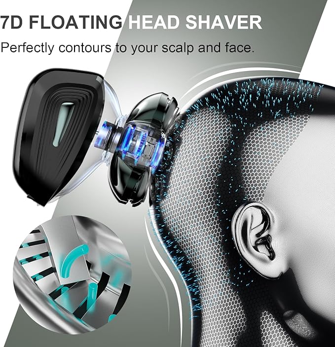 Head Shavers for Bald Men, Detachable Head Shaver, IPX7 Waterproof Wet Dry Bald Head Shavers, 7D LED Display Electric Rechargeable Head Shaving Kit with Type-C Charge