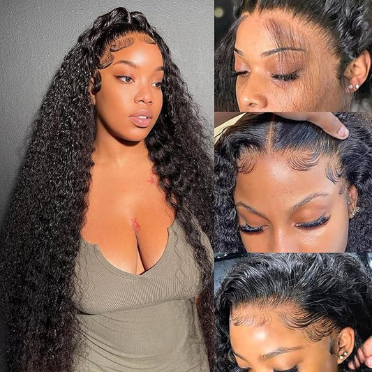 32 inch Water Wave Lace Front Wigs Human Hair 180% Density 13x6 HD Trasparent Glueless Lace Frontal Wigs for Women Human Hair Pre Plucked with Baby Hair Wet and Wavy Human Hair Wigs