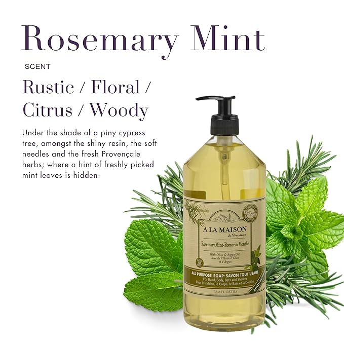 A LA MAISON French Liquid Hand Soap, Rosemary Mint - Natural Hand Wash Made with Essential Oils - Biodegradable, Plant-Based, Vegan, Cruelty-Free, Alcohol & Paraben Free (33.8 oz, 2 Pack)