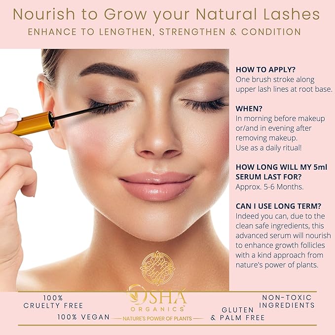 Eyelash Enhancer Growth Serum Plant Based for Luscious, Stronger Fuller Lash Growth - Natural Eyelash Growth Serum, Clean Beauty No-Parabens No-PG - Made USA, Vegan, Luxury Box - Sealed 5ml