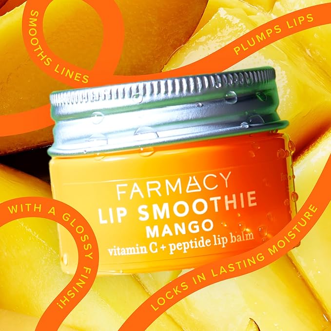 Farmacy Peptide Lip Balm - Lip Smoothie Hydrating Lip Balm with Vitamin C to Visibly Plump + Smooth Lip Lines - Nourishing Lip Treatment with a High-Gloss Finish - Mango (10g)
