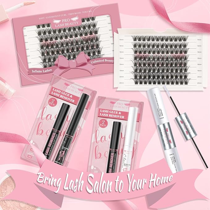 Lash Clusters, 96 Pcs 14-16-18-20mm Cluster Lashes C Curl Lash Clusters DIY Lash Extension Eyelash Clusters Volume Wispy Lashes Super Thin Band Reusable Soft & Comfortable(Volume-C-14-20 mix)