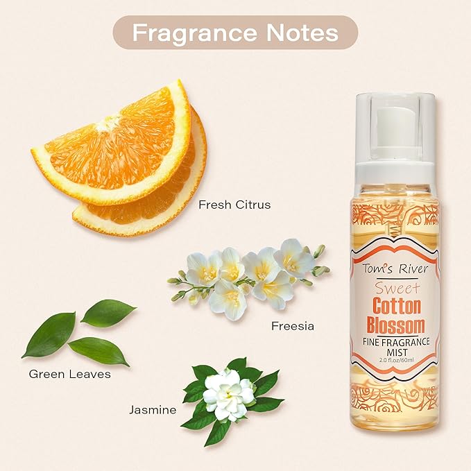 Tom's River Fine Fragrance Body & Hair Mist | Cotton Blossom Scent (Pack of 3) | For Daily Use | Travel-Friendly | 2 fl oz/ 60ml per Bottle