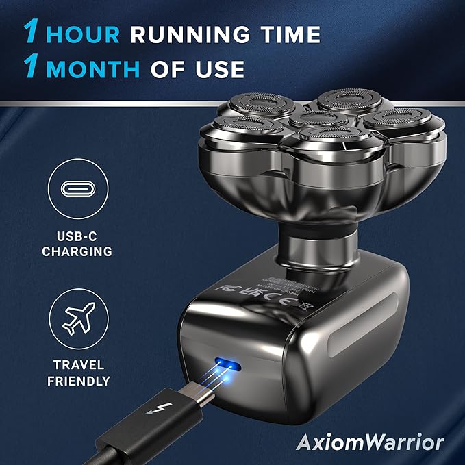 Electric Head Shaver for Bald Men: Waterproof Cordless Electric Razor for Bald Head & Hair Shaving, Close Shave, Skin-Friendly, 360° Full Coverage & Effortless Control, Easy to Clean, Wet & Dry Use