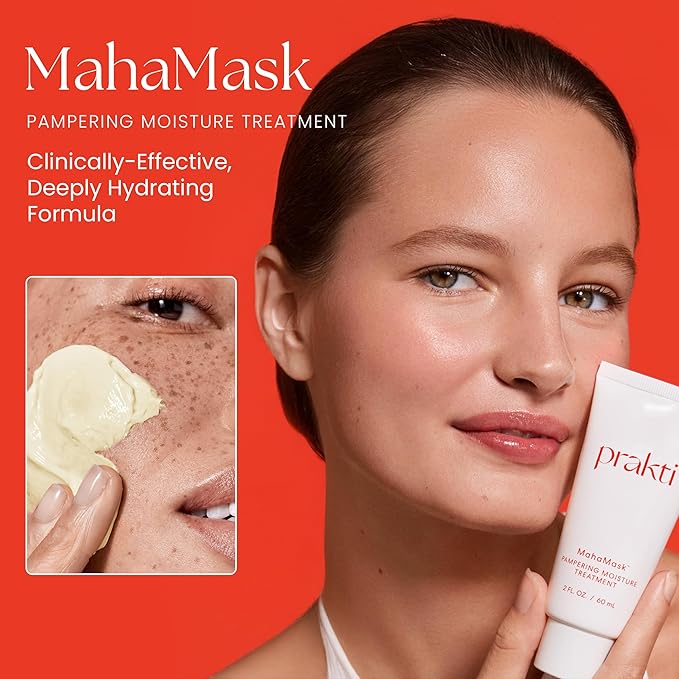 Prakti MahaMask Pampering Moisture Treatment with Turmeric Butter, Amla Oil & Hyaluronic Acid, Deeply Hydrates, Plumps & Smooths Fine Lines, 2 fl.oz