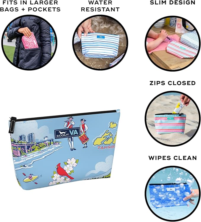 SCOUT Twiggy Makeup Bag, Slim Water-Resistant Pouch Zips Shut, Wipes Clean, Packs Easily