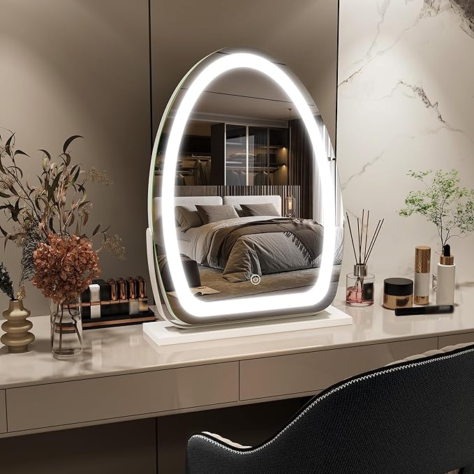 FENNIO Vanity Mirror with Lights, 17x13 inch LED Lighted Makeup Mirror, Large Makeup Mirror with Lights, Touch Sensor with 3-Color Lighting, Dimmable for Vanity Desk Tabletop, Bedroom
