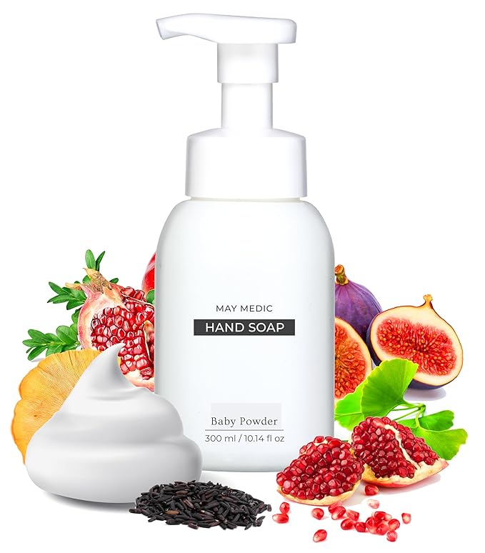 Baby Powder Double Scented Foaming Hand Soap, Moisturizing Foam with Fig and Pomegranate Extract, Vegan Wash for Bathroom and Kitchen, 10.14 fl oz (No Box)