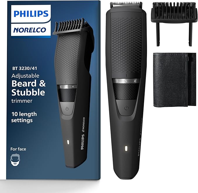 Philips Norelco Beard Trimmer and Hair Clipper - Cordless Grooming, Rechargeable, Adjustable Length, Beard Trimmer and Hair Clipper - No Blade Oil Needed - BT3230/41