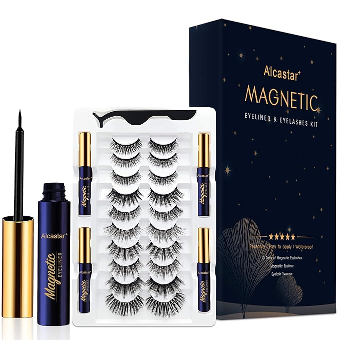 Alcastar Magnetic Eyelashes with Eyeliner Kit, Magnetic Lashes Natural Looking with, Reusable,Long Lasting, Easy Apply,Cruelty-Free. (ATZ1004A-4)