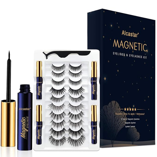 Alcastar Magnetic Eyelashes with Eyeliner Kit, Magnetic Lashes Natural Looking with, Reusable,Long Lasting, Easy Apply,Cruelty-Free. (ATZ1004A-4)