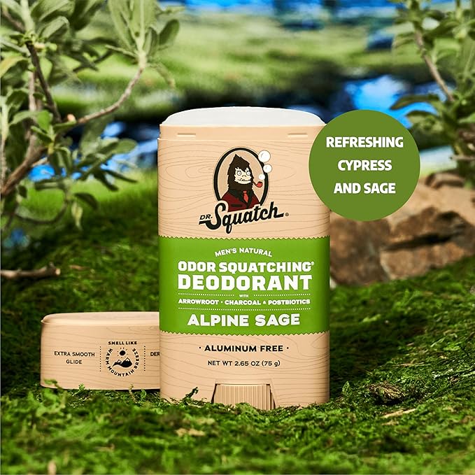Dr. Squatch Natural Deodorant for Men - Odor-Squatching Aluminum Free - Alpine Sage (2.65 oz, 3-Pack)