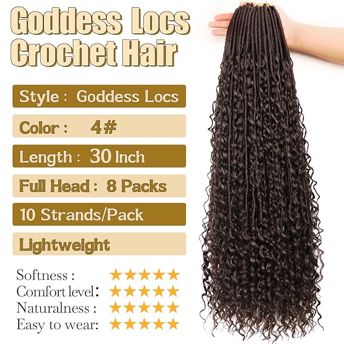 8 Packs Goddess Faux Locs Crochet Hair-30 Inch Boho Soft Locs Crochet Hair for Black Women (#4, 30 Inch(Pack of 8))