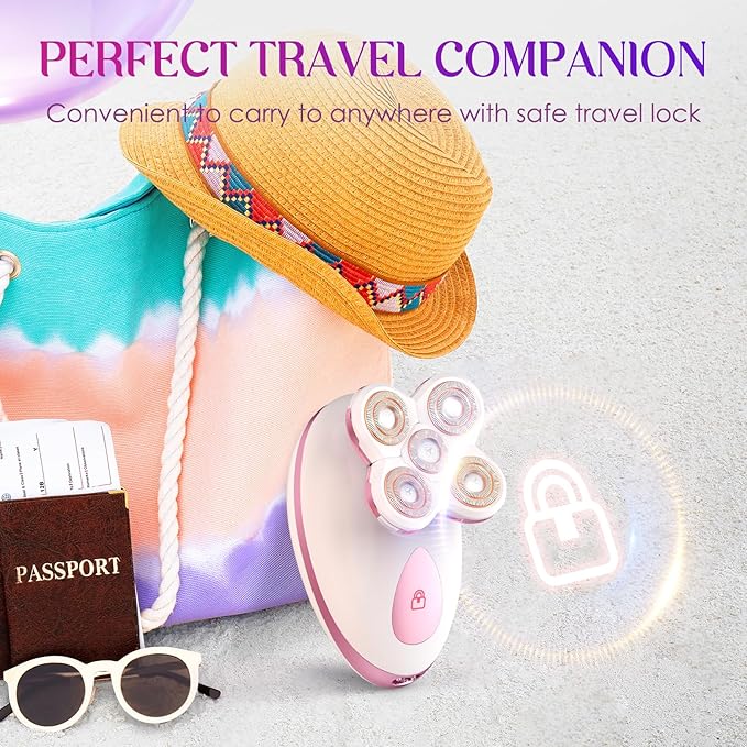 Electric Razors for Women - Painless Body Shavers for Sensitive Skin - 4 in 1 Cordless Lady Trimmer for Women's Leg, Bikini and Face - Waterproof Wet/Dry Remover, Rechargeable, Cherry