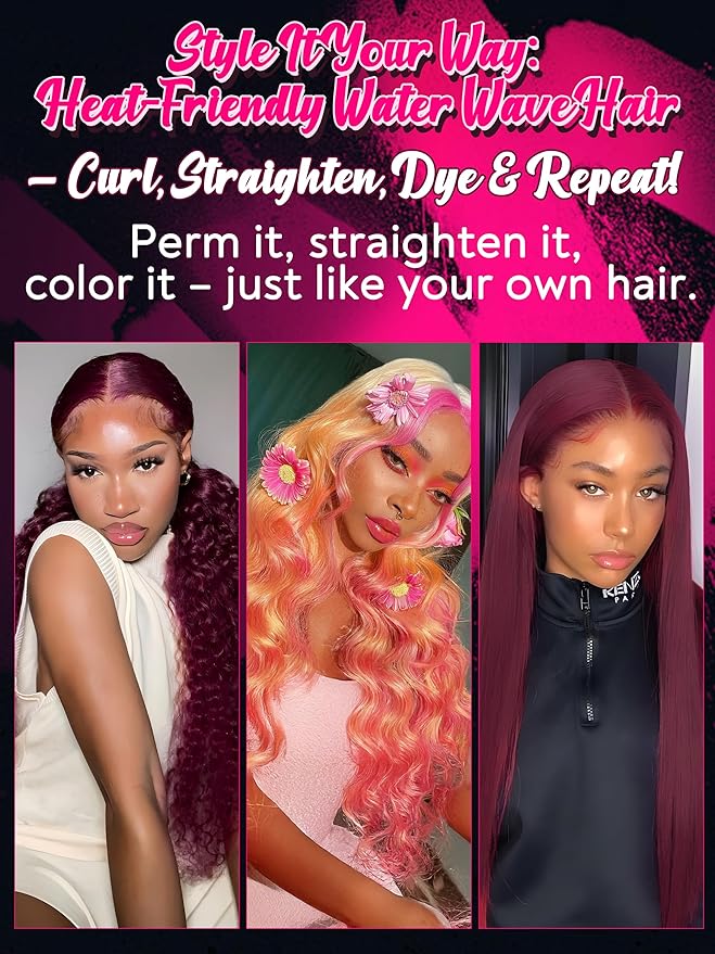 Human Hair Bundles 4 Bundles Hair Extensions 16 18 20 22 Inch Dark Burgundy Water Wave 100% Unprocessed Curly Brazilian Virgin Hair Wet and Wavy Human Hair A99J