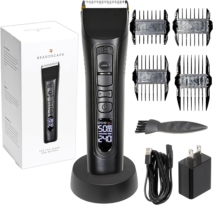 Brio Beardscape V1 Beard Trimmer for Men Professional with Low Friction Ceramic Blade, Cordless Professional Hair Trimmer for Barbers with 4 Hrs of Long Battery Timing, Ideal for Beard & Body (Black)