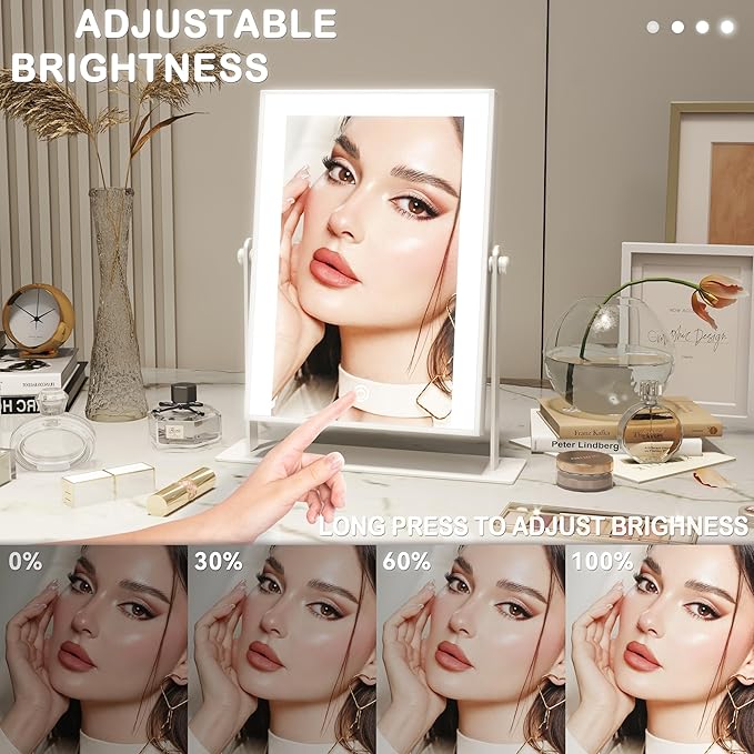 11x9 Inch Hollywood Vanity Mirror, Dimmable Lighting, Smart Touch & Dual Power Supply, Portable 360° Rotating Makeup Mirror for Travel, Home