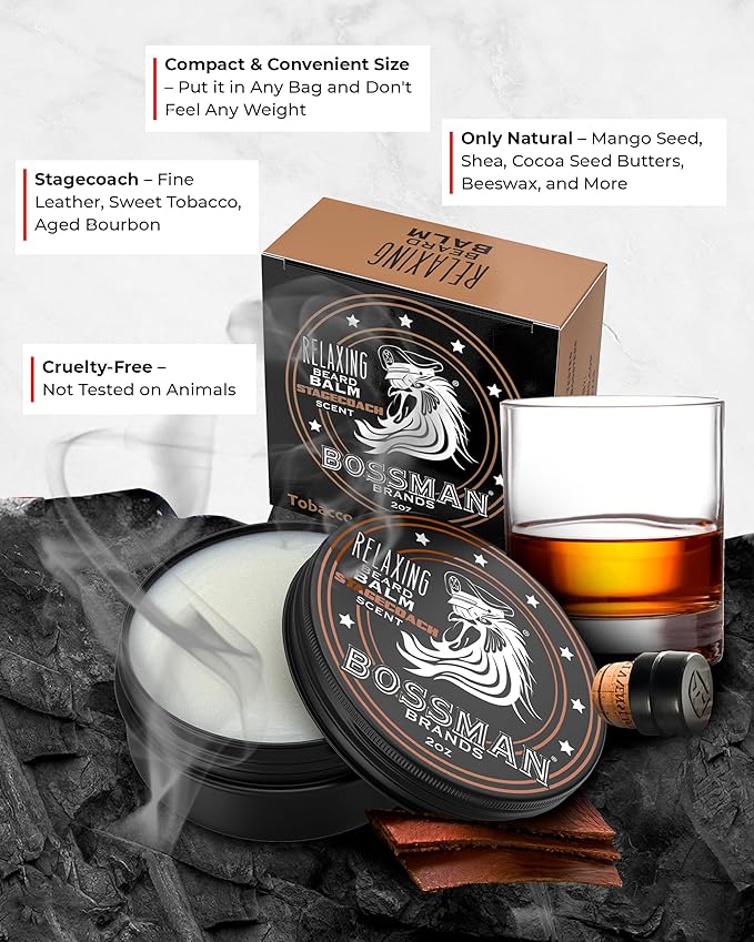 Bossman Jelly Beard Oil for Men & Beard Balm for Men Combo - Stagecoach Scent