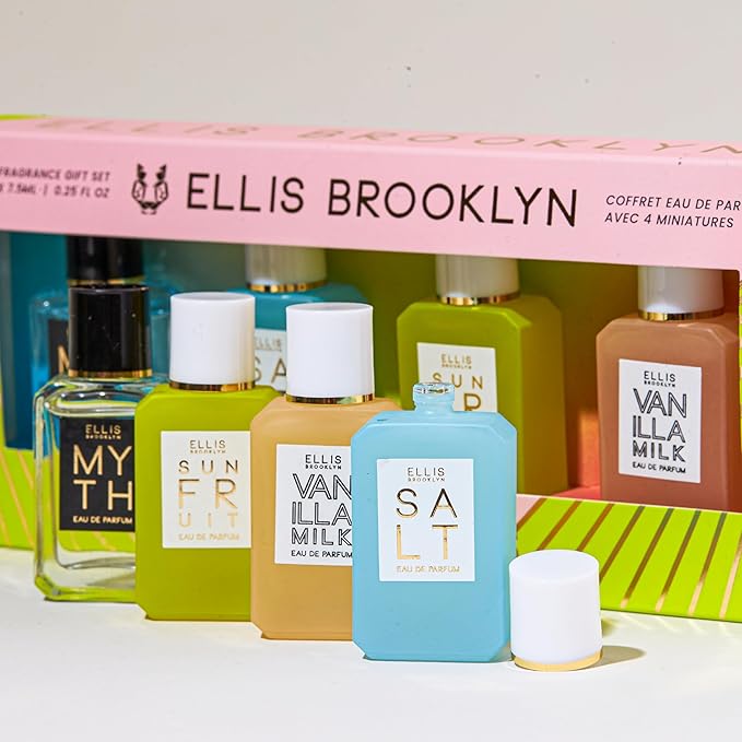 Ellis Brooklyn Chapters Mini Fragrance Gift Set – 4 x 7.5ml Eau de Parfum – Includes MYTH, SALT, SUN FRUIT & VANILLA MILK – Luxury Vegan & Cruelty-Free Perfume Gift Set